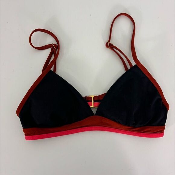 L*Space Black with Dark Red & Pink Outline Bikini Swimsuit Top - Picture 1 of 5